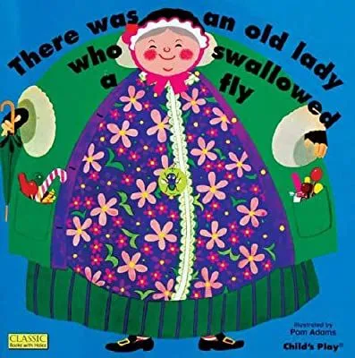 Obálka filmu Byla stará dáma, která spolkla mouchu: na modrém pozadí stojí usměvavá stará žena s šedými vlasy a čepcem kolem vlasů.