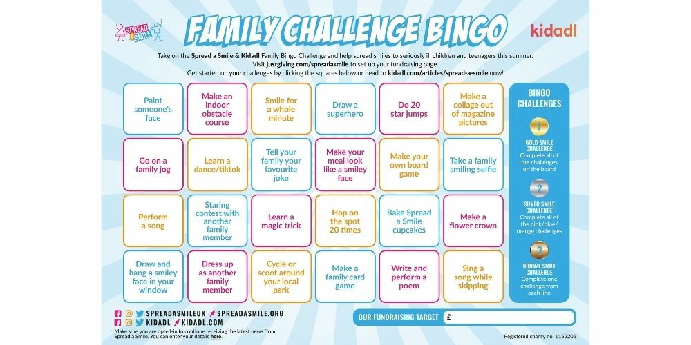 Prisijunkite prie mūsų šeimos iššūkio bingo su šypsena