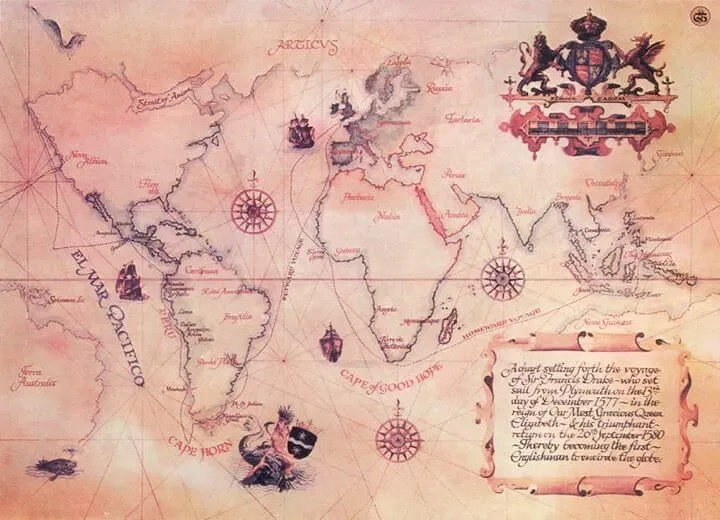 Zemljevid zakladov, ki poudarja tudorske raziskovalce