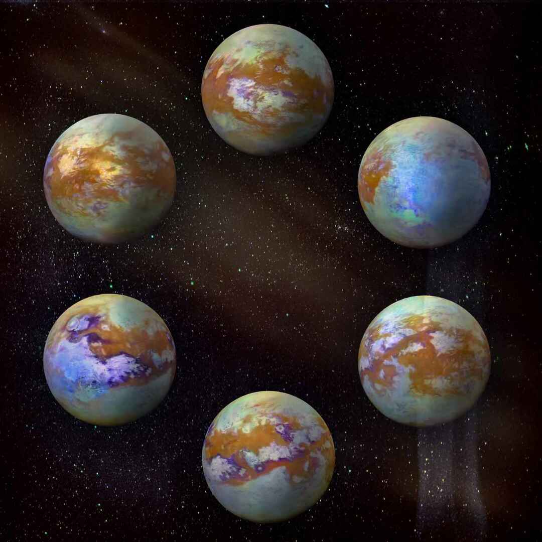A lua de Saturno Titã, conjunto de seis ângulos diferentes