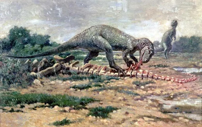Lær om kjøttetende Theropoda gjennom Kaijiangosaurus fossilrepresentasjon.